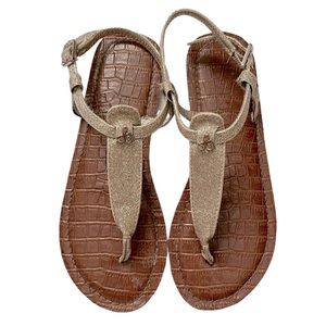 Sam Edelman Kids Gigi Charm T Strap sandal Sparkly Metallic Gold Sz 2